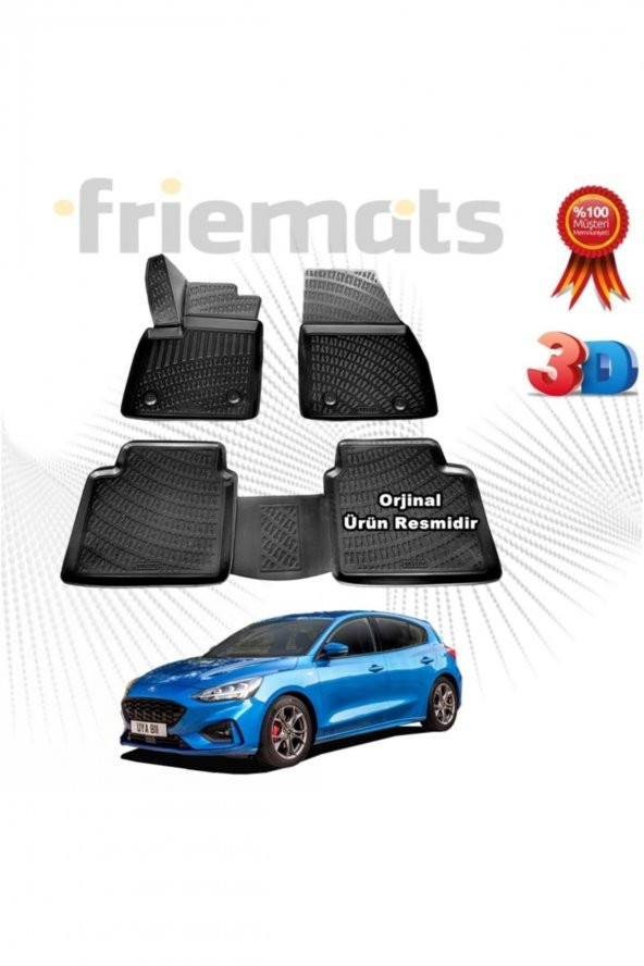 Friemats Ford Focus 5 Hb 3d Havuzlu Paspas 2018 Sonrası Siyah 4 Parça Set -