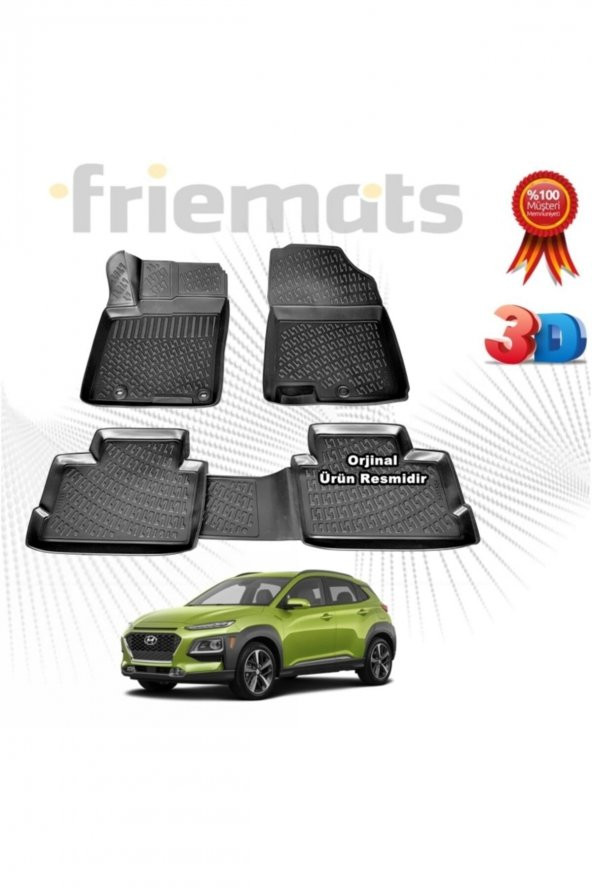 Friemats Hyundai Kona 3d Havuzlu Paspas 2015-2020 Arası Siyah 4 Parça Set -