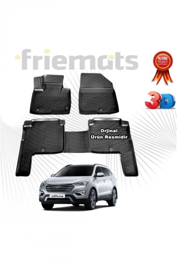 Friemats Hyundai Santa Fe 3d Havuzlu Paspas 2013-2017 Arası Siyah 4 Parça