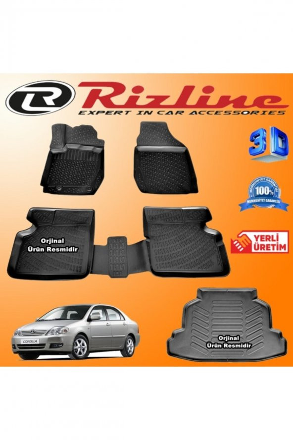 Rizline Toyota Corolla 3d Paspas + 3d Bagaj Havuzu Sedan 2001-2006 Arası Siyah Set