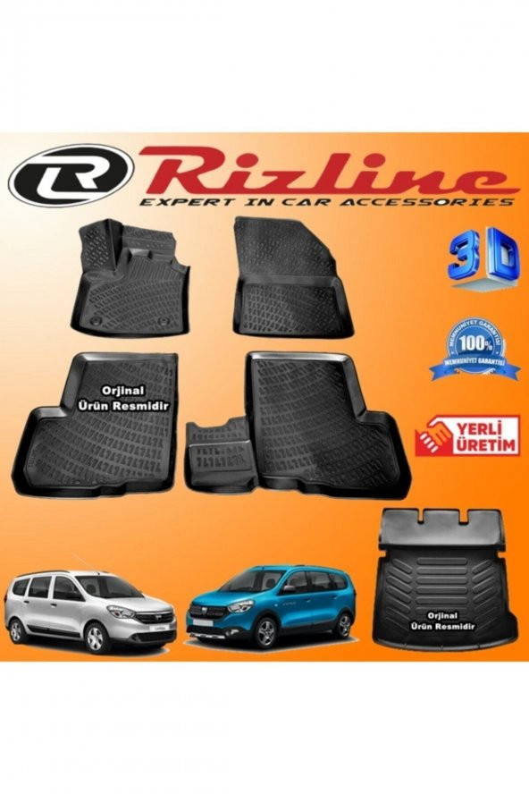 Rizline Dacia Lodgy 3d Paspas + 3d Bagaj Havuzu 2013-2020 Arası Siyah Set