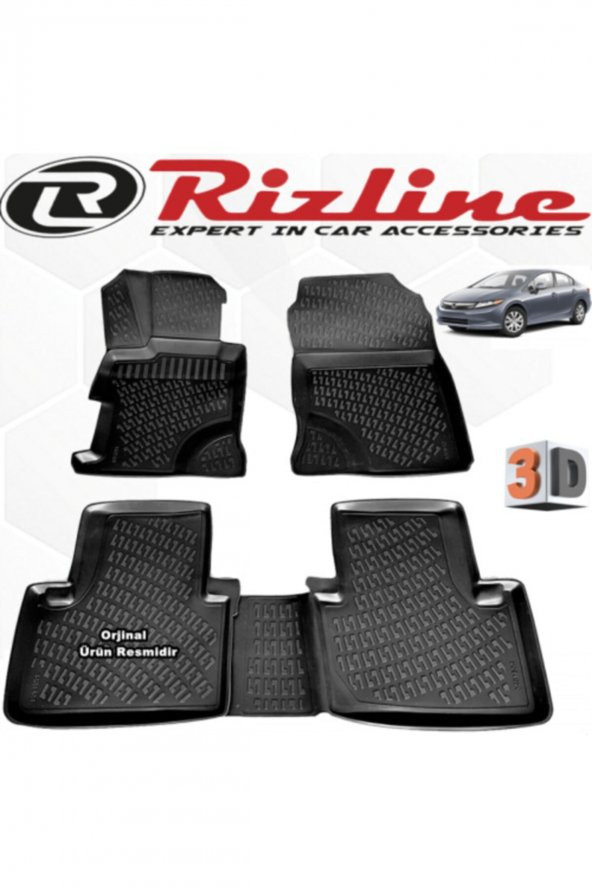 Rizline Honda Civic 3d Paspas Havuzlu Sedan 2012 - 2016 Arası Siyah 4 Parça Set