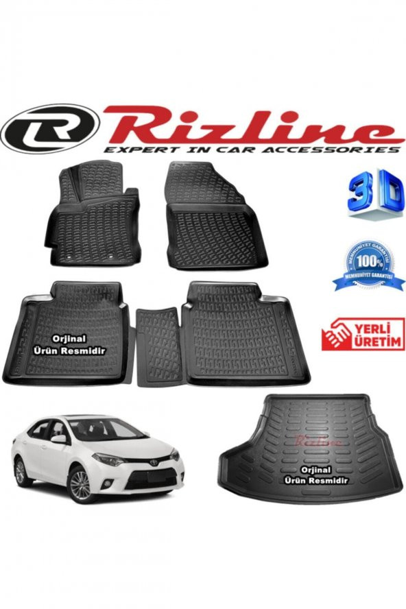 Rizline Toyota Corolla 3d Paspas + 3d Bagaj Havuzu Sedan 2013 - 2018 Arası Siyah Set