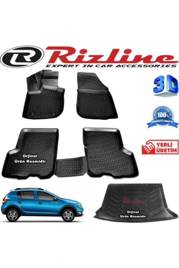 Rizline Dacia Sandero Stepway 3d Paspas+ 3d Bagaj Havuzu 2013-2020 Arası Siyah Set