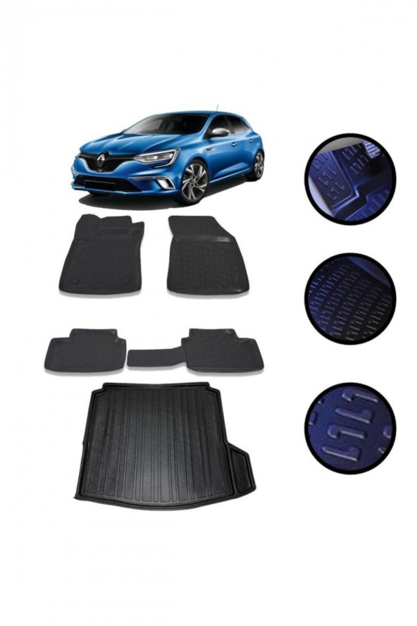 OtoLine Megane 4 Sedan Sg Klk 2016-2022 4d Havuzlu Oto Paspas Bagaj Set