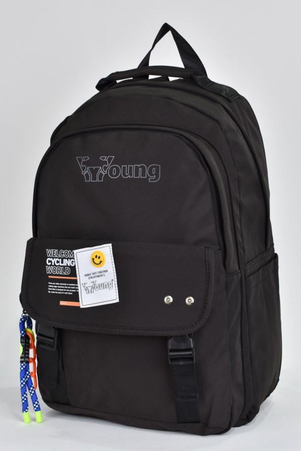 Ççs Unisex Çok Gözlü Günlük Seyahat Okul Sırt Çantası Siyah 51590 - Resim 3