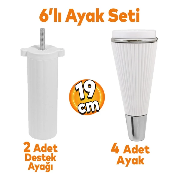 Iron 6'lı Set Mobilya Tv Ünitesi Konsol Koltuk Kanepe Destek Ayağı 19 Cm Beyaz Ayakları M8 Civatalı
