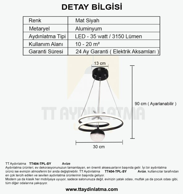 TT Aydınlatma TT404-TPL-SY  Göz Modeli Mat Siyah Tek Toplu 3 Renk Modüllü Ledli Avize - 4