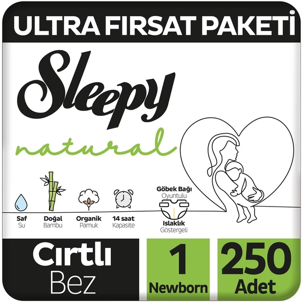 Sleepy Natural Ultra Fırsat Paketi Bebek Bezi 1 Numara Newborn 250 Adet