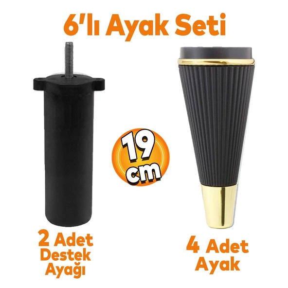 Iron 6'lı Set Mobilya Tv Ünitesi Konsol Koltuk Kanepe Destek Ayağı 19 Cm Siyah Ayakları M8 Civatalı