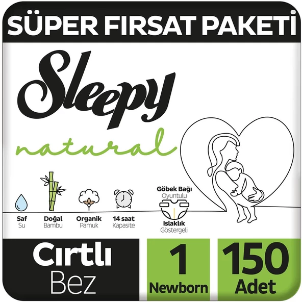 Sleepy Natural Süper Fırsat Paketi Bebek Bezi 1 Numara Newborn 150 Adet