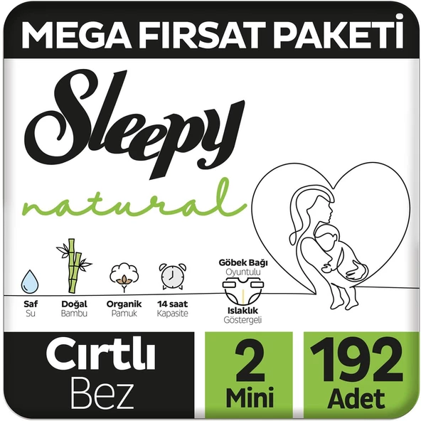 Sleepy Natural Mega Fırsat Paketi Bebek Bezi 2 Numara Mini 192 Adet