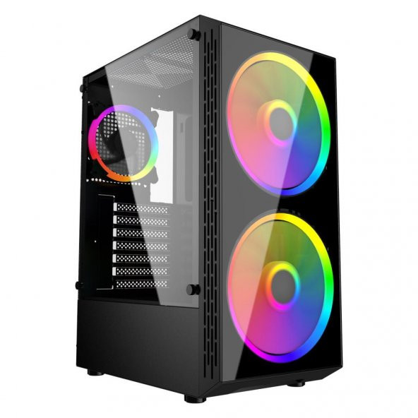 İzoly Esir 2x Argb(18cm) 1x Argb(12cm) Fanlı Usb 3.0 Temperli Cam Atx Oyuncu Kasası