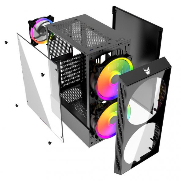 İzoly Esir 2x Argb(18cm) 1x Argb(12cm) Fanlı Usb 3.0 Temperli Cam Atx Oyuncu Kasası - 2