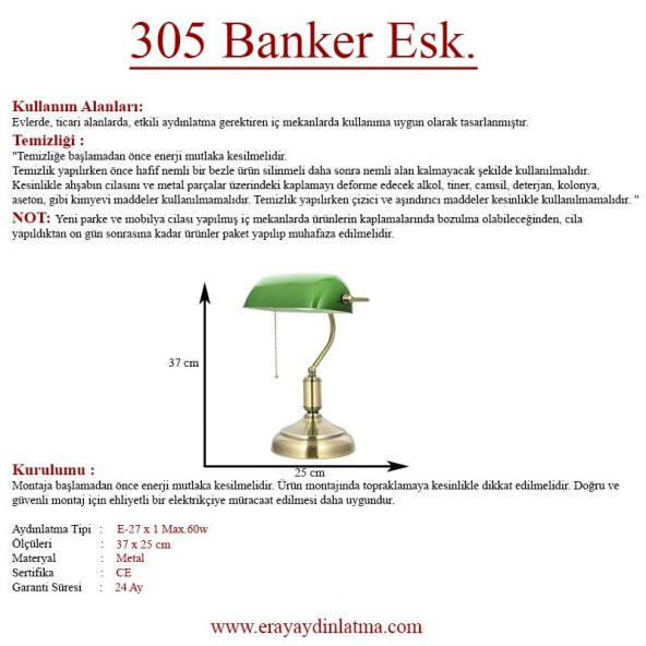 Banker Masa Lambası PVC Başlıklı Yeşil- Eskitme - 3