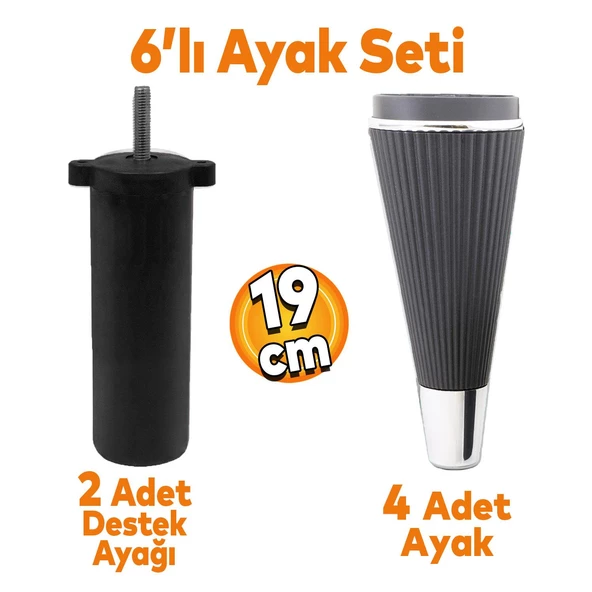 Iron 6'lı Set Mobilya Tv Ünitesi Konsol Koltuk Kanepe Destek Ayağı 19 Cm Siyah Ayakları M8 Civatalı