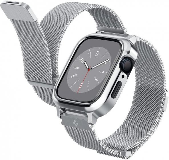 Spigen Apple Watch Seri 8/7 (41mm) ile Uyumlu Kılıf & Kayış Metal Fit Pro Silver - ACS04586 Outlet