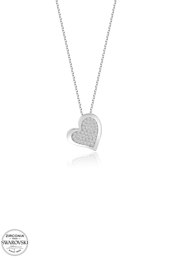 Swarovski Zirconia Kadın Büyük Kalp Gümüş Kolye - 1