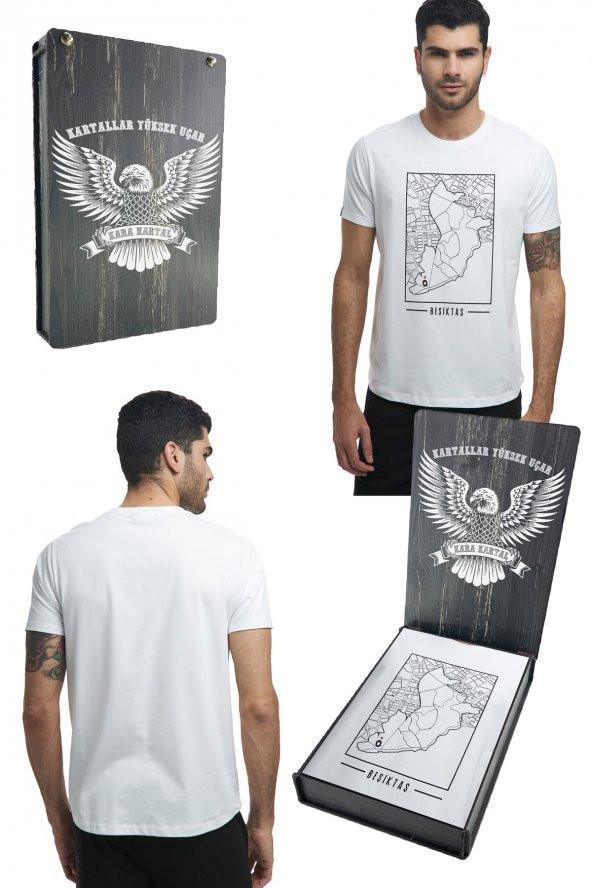 Beşiktaş Orijinal Sıfır Beyaz Yaka T-Shirt Hediyelik Ahşap Kutulu