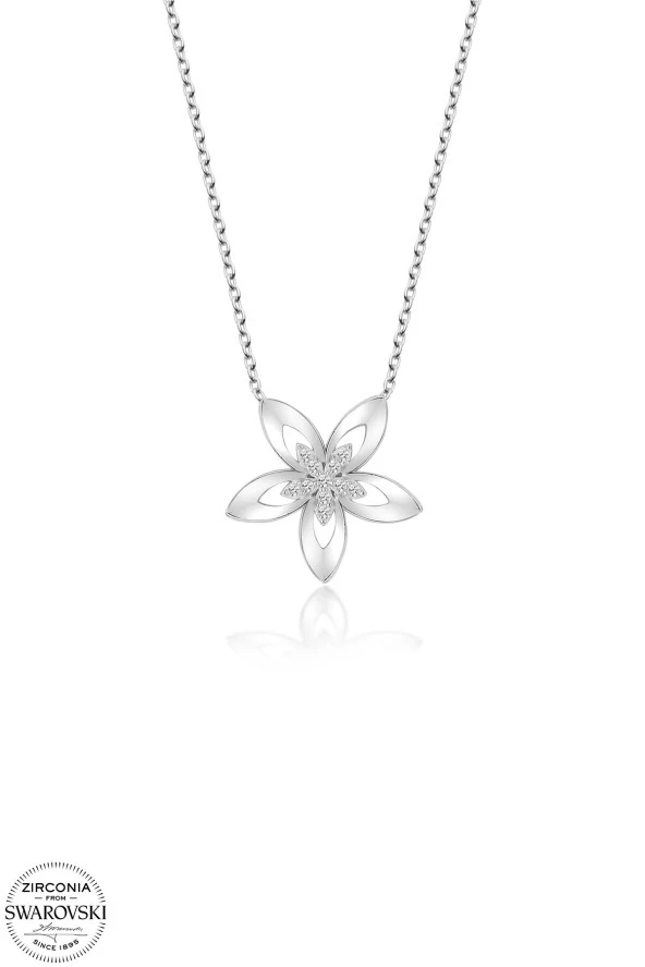 Swarovski Zirconia Kadın Çiçek Gümüş Kolye
