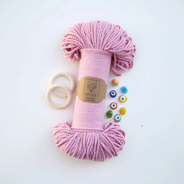3mm // 2 Büküm // Pamuk Halat İp // PEMBE