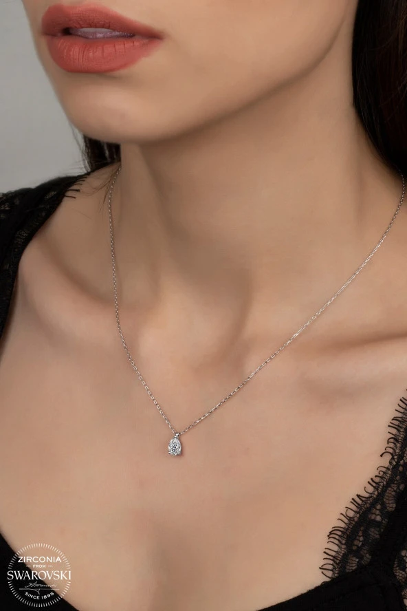 Swarovski Zirconia Kadın Damla Montür Gümüş Kolye - 2