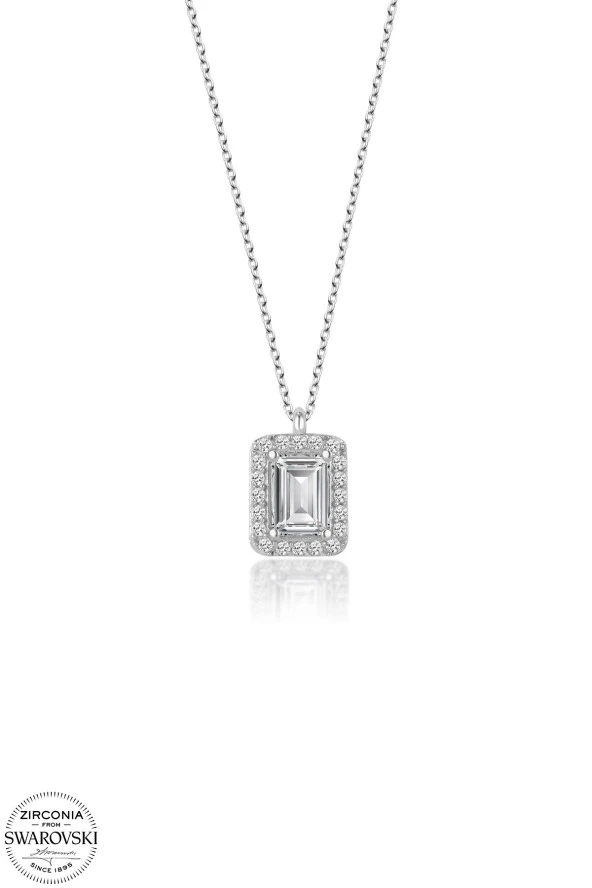 Swarovski Zirconia Kadın Baget Tektaş Gümüş Kolye - 1