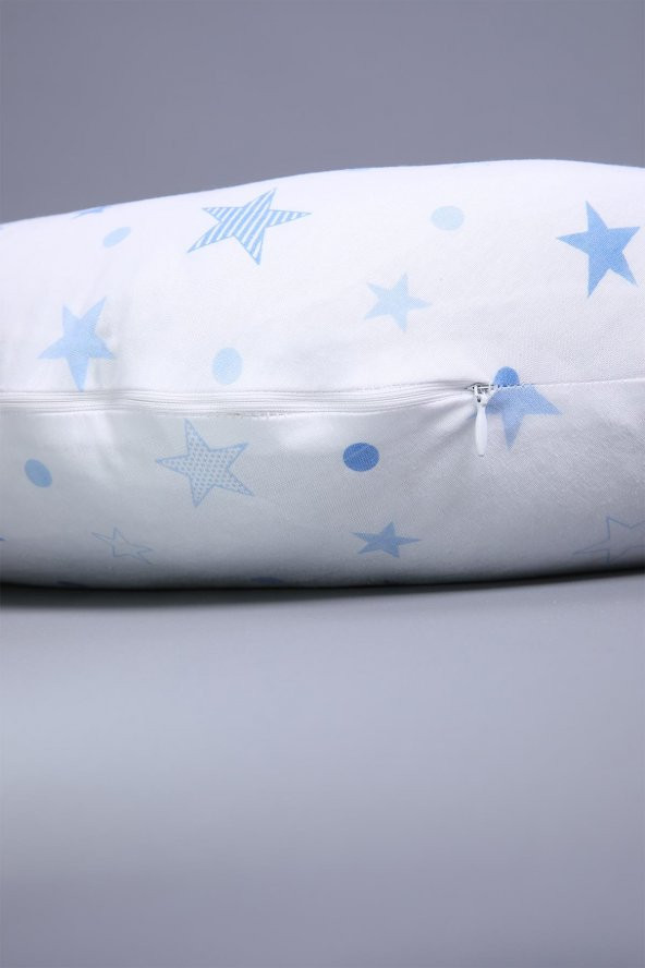 Babyhola Emzirme Yastığı Minderi Yıkanabilir Fermuarlı Dış Kılıf Yıldız Desen Beyaz Mavi 1030 - 3