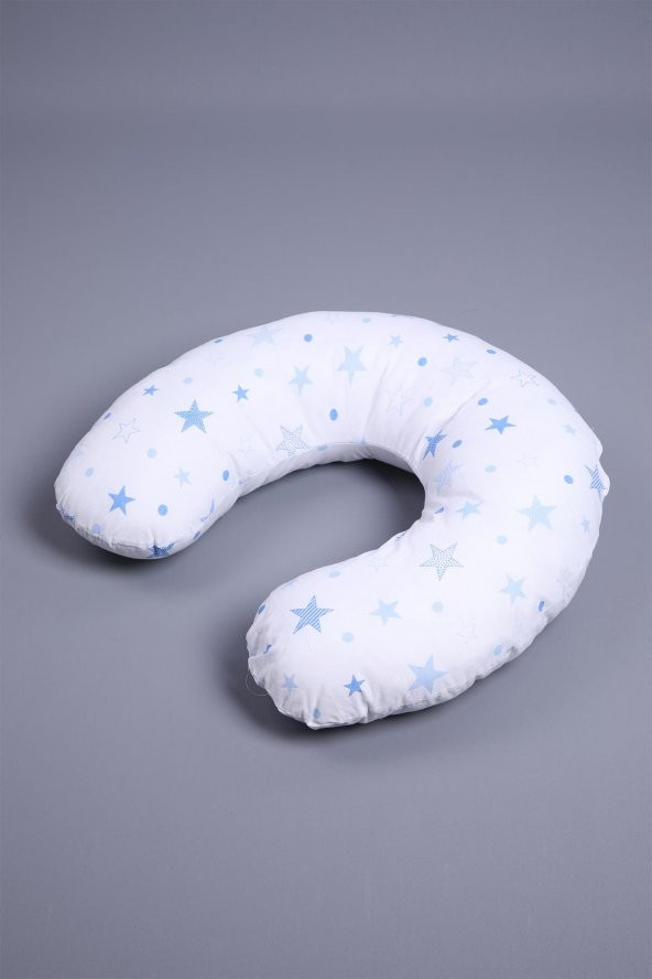 Babyhola Emzirme Yastığı Minderi Yıkanabilir Fermuarlı Dış Kılıf Yıldız Desen Beyaz Mavi 1030 - 4