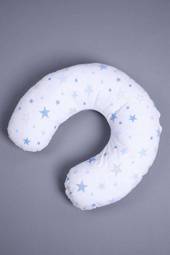 Babyhola Emzirme Yastığı Minderi Yıkanabilir Fermuarlı Dış Kılıf Yıldız Desen Beyaz Mavi 1030 - 5