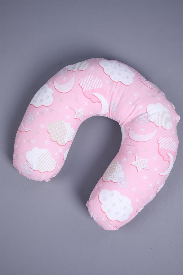 Babyhola Emzirme Yastığı Minderi Yıkanabilir Fermuarlı Dış Kılıf Bulut Desen Pembe 1356 - 3
