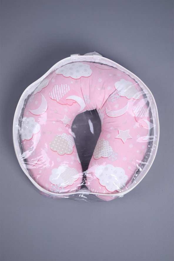 Babyhola Emzirme Yastığı Minderi Yıkanabilir Fermuarlı Dış Kılıf Bulut Desen Pembe 1356 - 5