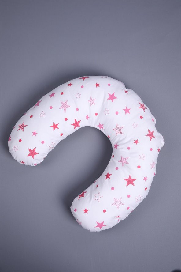 Babyhola Emzirme Yastığı Minderi Yıkanabilir Fermuarlı Dış Kılıf Yıldız Desen Beyaz Pembe 1030 - 3