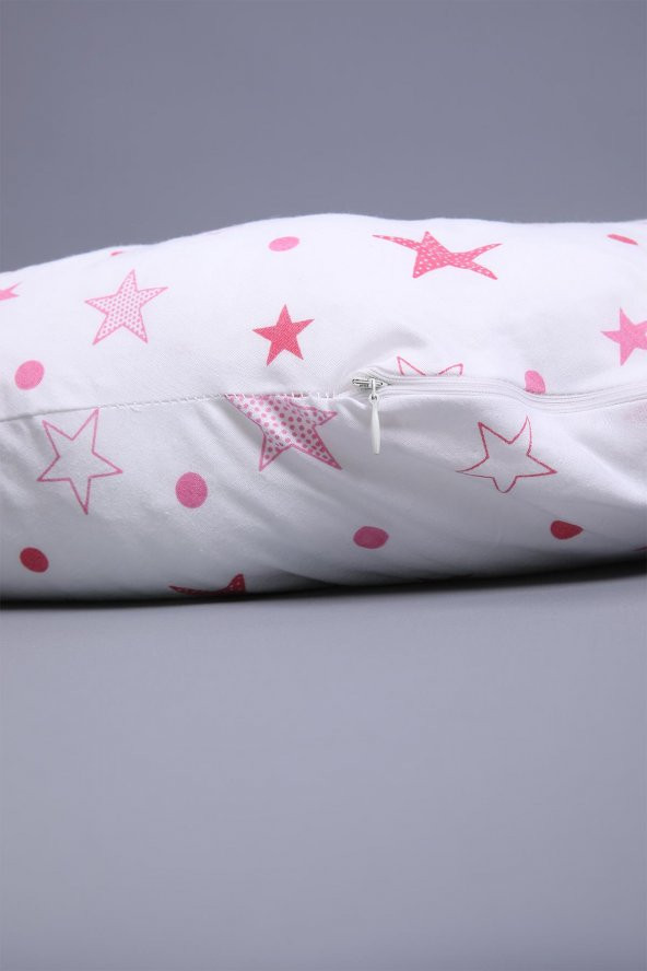 Babyhola Emzirme Yastığı Minderi Yıkanabilir Fermuarlı Dış Kılıf Yıldız Desen Beyaz Pembe 1030 - 4