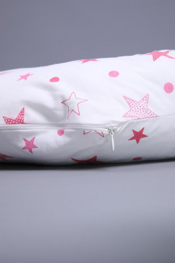 Babyhola Emzirme Yastığı Minderi Yıkanabilir Fermuarlı Dış Kılıf Yıldız Desen Beyaz Pembe 1030 - 5