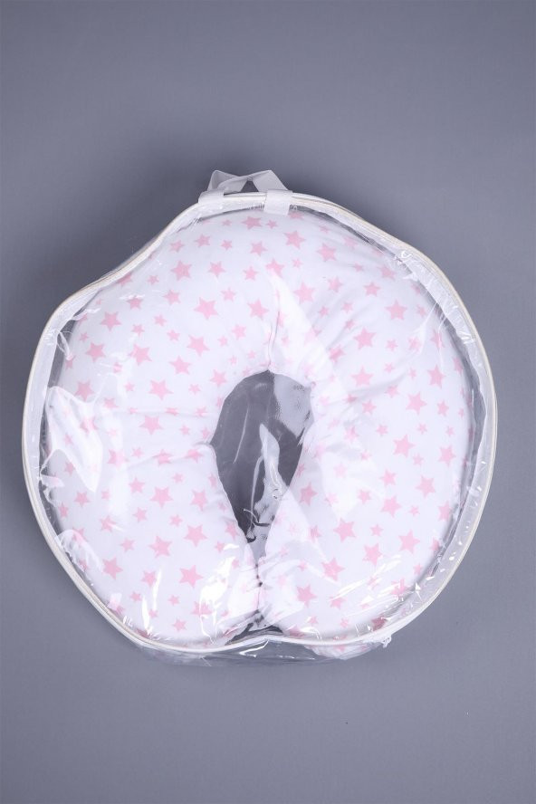 Babyhola Emzirme Yastığı Minderi Yıkanabilir Fermuarlı Dış Kılıf Yıldız Desen Beyaz 1030 - 6