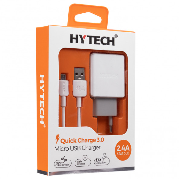 Hytech HY-XE30 Micro USB Kablolu Quick Charge QC3.0 2.4A Beyaz/Gri Ev Şarj Adaptörü