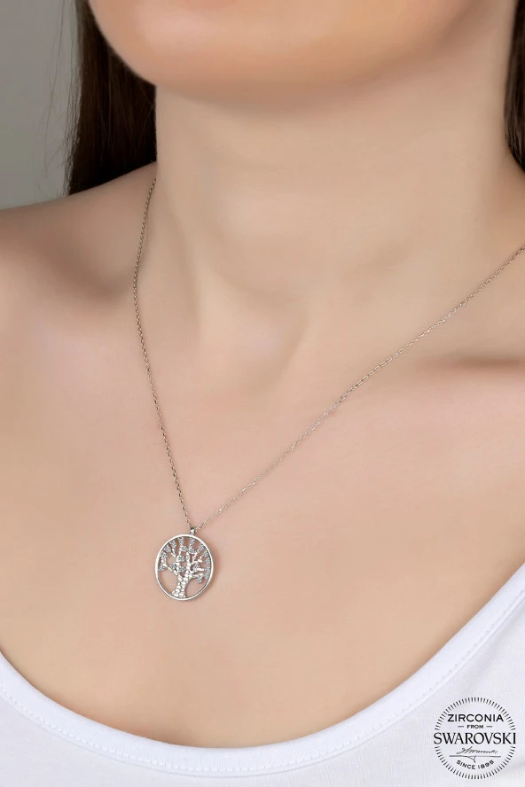 Union Swarovski Zirconia Kadın Hayat Ağacı Gümüş Kolye - 1