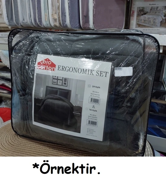 Bio Cotton Lacivert Peluş Kadife/Wellsoft Çift Kişilik Ergonomik Yorgan Seti (Yastık Kılıflı) - 2