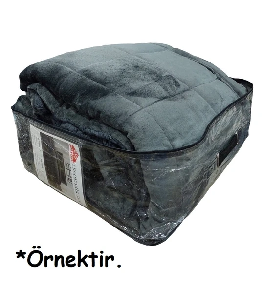 Bio Cotton Lacivert Peluş Kadife/Wellsoft Çift Kişilik Ergonomik Yorgan Seti (Yastık Kılıflı) - 3