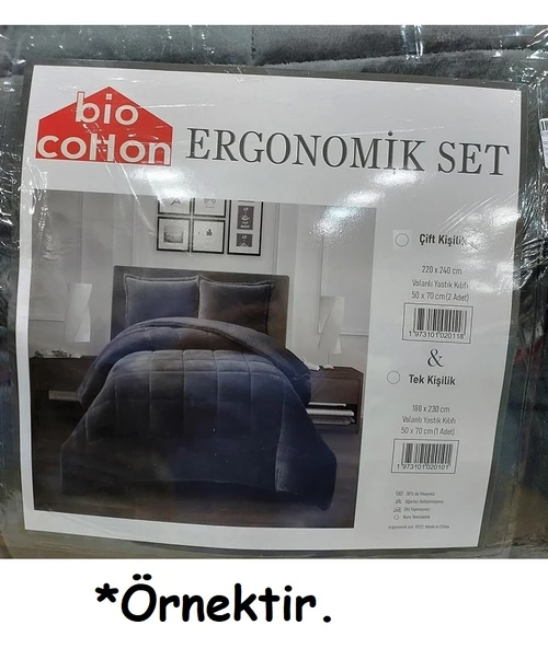 Bio Cotton Lacivert Peluş Kadife/Wellsoft Çift Kişilik Ergonomik Yorgan Seti (Yastık Kılıflı) - 4