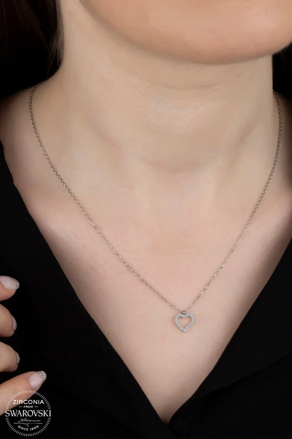Union Swarovski Zirconia Kadın Kalp Gümüş Kolye - 1