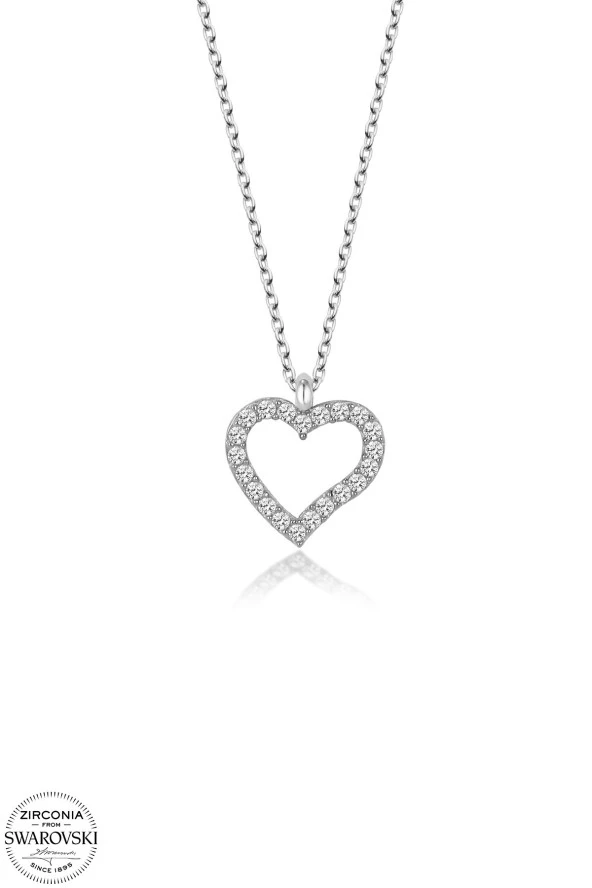 Union Swarovski Zirconia Kadın Kalp Gümüş Kolye - 2
