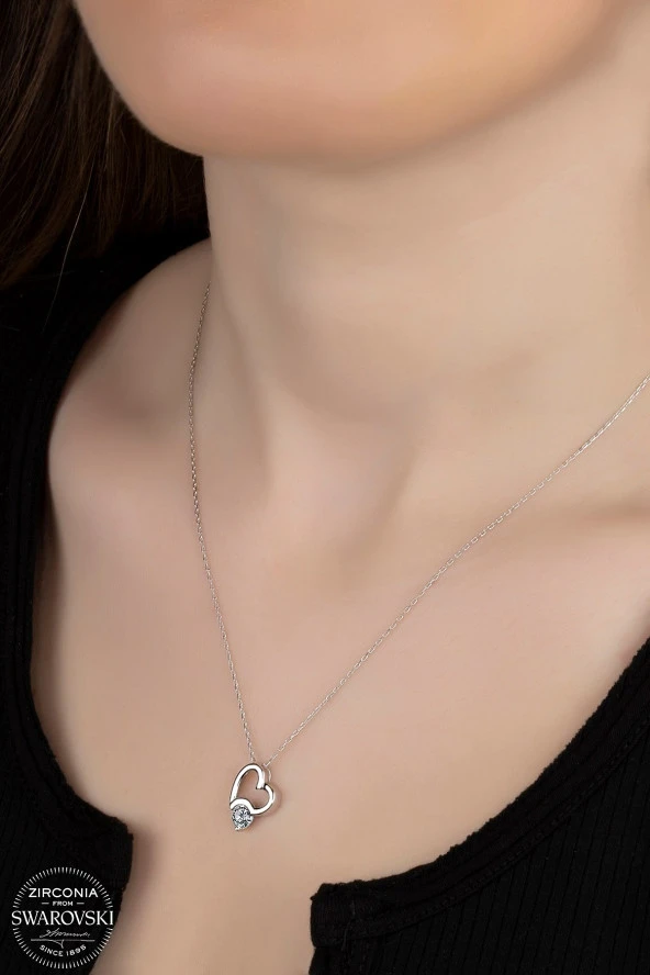 Union Swarovski Zirconia Kadın Kalp Gözü Gümüş Kolye