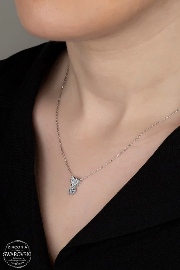 Swarovski Zirconia Kadın Kalp Montür Tektaş Gümüş Kolye