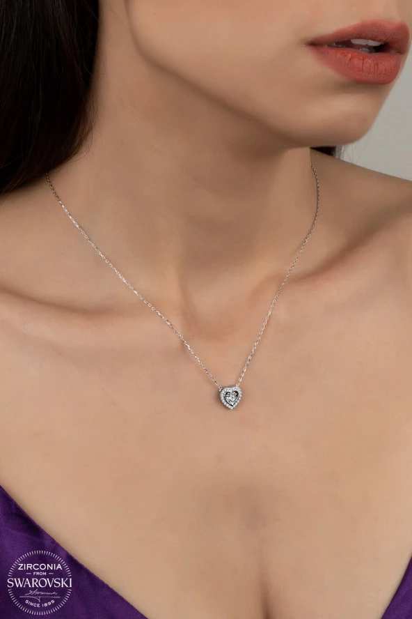 Union Swarovski Zirconia Kadın Kalp Pırlanta Doğum Günü Gümüş Kolye - 1