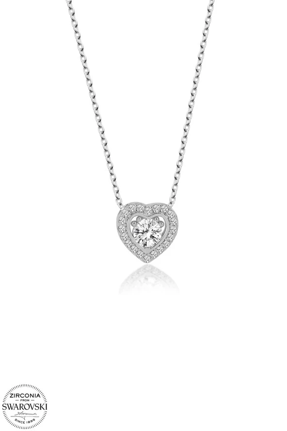 Union Swarovski Zirconia Kadın Kalp Pırlanta Doğum Günü Gümüş Kolye - 2