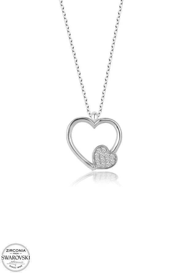 Swarovski Zirconia Kadın Kalp 13 Taşlı Montür Gümüş Kolye - 2