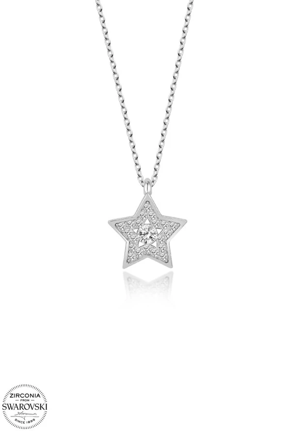 Swarovski Zirconia Kadın Star Yıldız Büyük Gümüş Kolye - 2