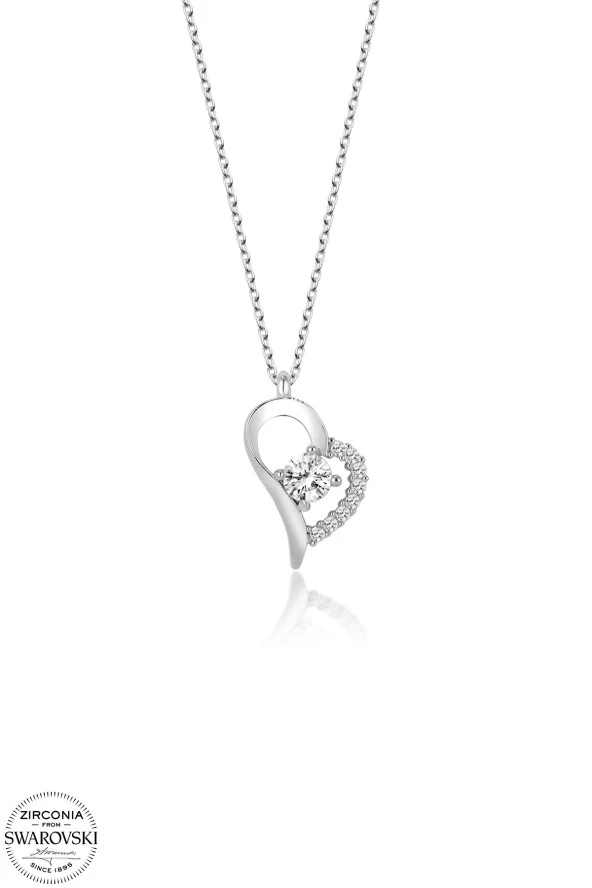 Union Swarovski Zirconia Kadın Kalp Pırlanta Montür Gümüş Kolye - 2
